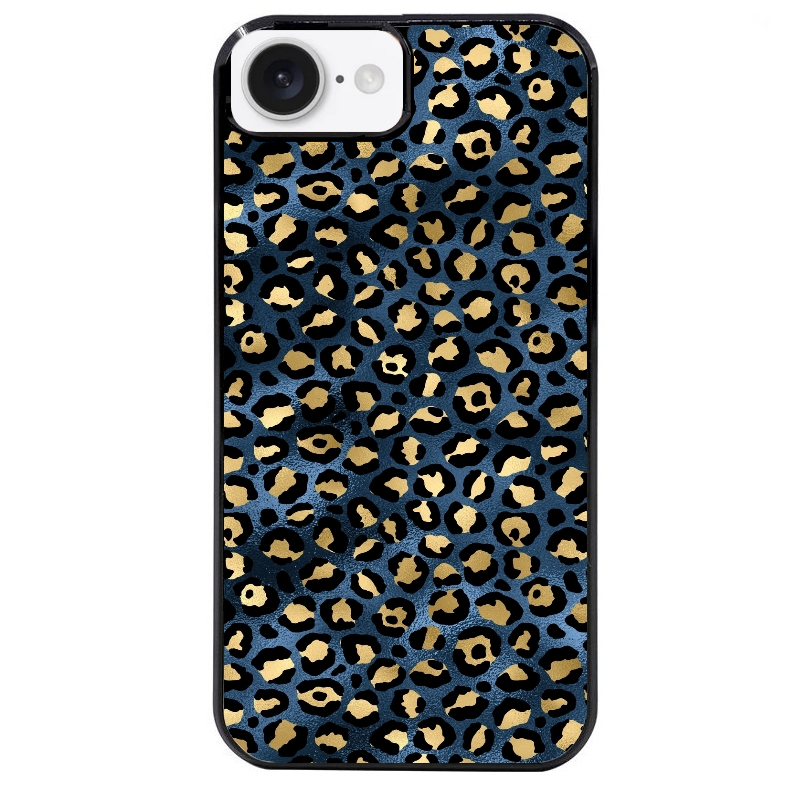 Coque noire taperso pour Iphone 16 16E PLUS MAX PRO avec motif leopard bleu protection antichoc personnalisée