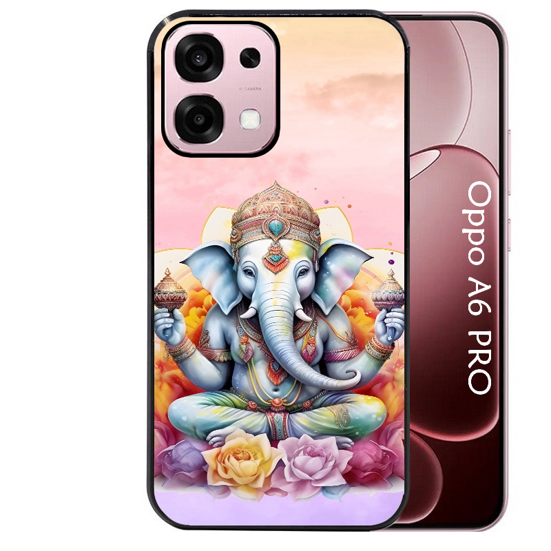 Coque noire taperso pour OPPO A6 PRO 4G et 5G avec motif elephant namaste protection antichoc personnalisée