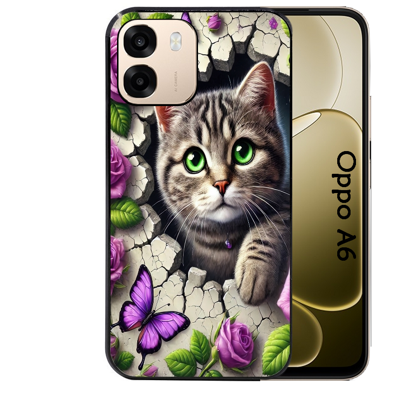 Coque noire taperso pour OPPO A6 A6X 4G et 5G avec motif chat papillon 3 protection antichoc personnalisée