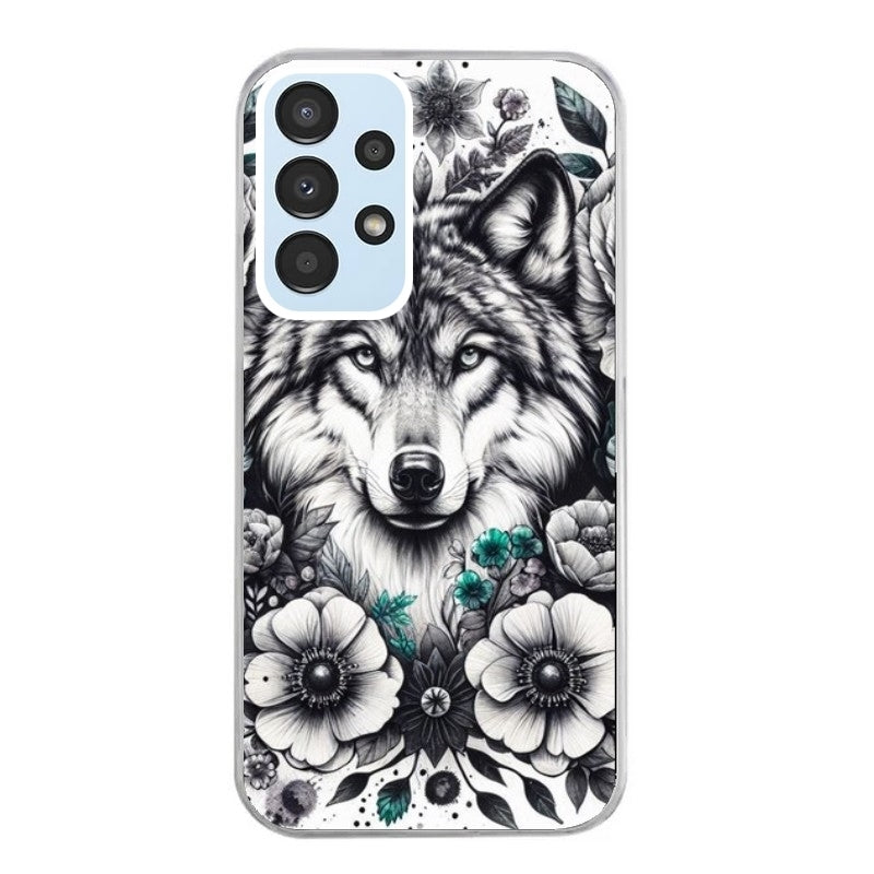 Coque taperso pour Galaxy A13 4G et 5G A23 A53 avec motif loup et fleur protection antichoc personnalisée