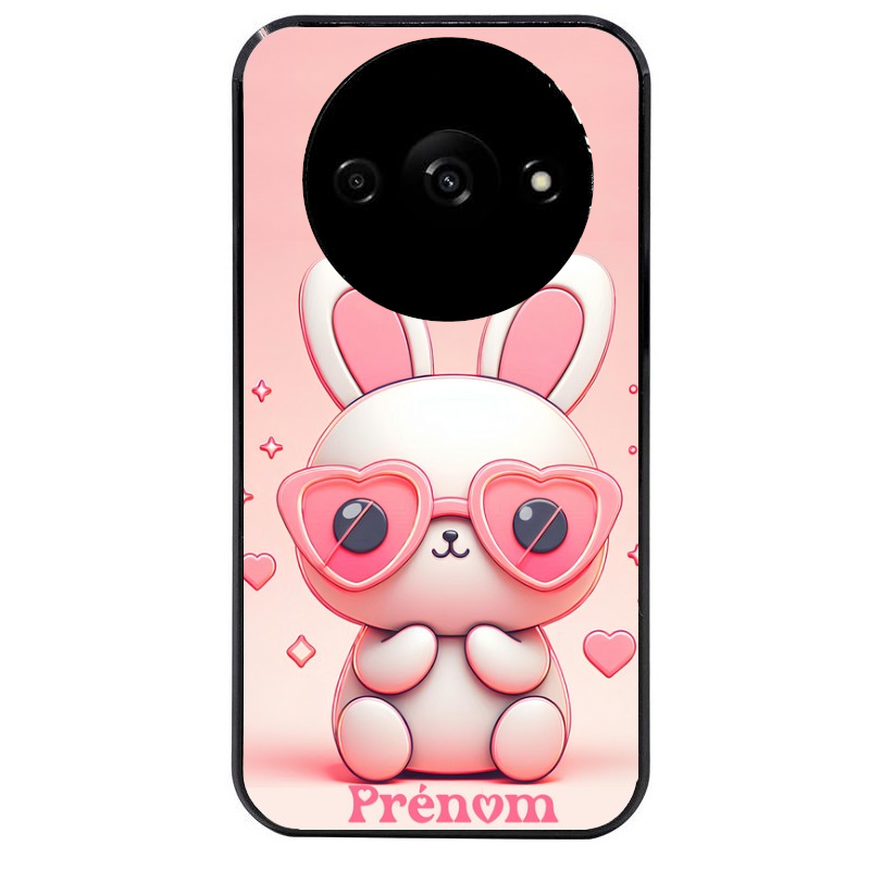 Coque noire taperso pour Redmi A3 avec motif lapin lunettes personnalisee protection antichoc personnalisée