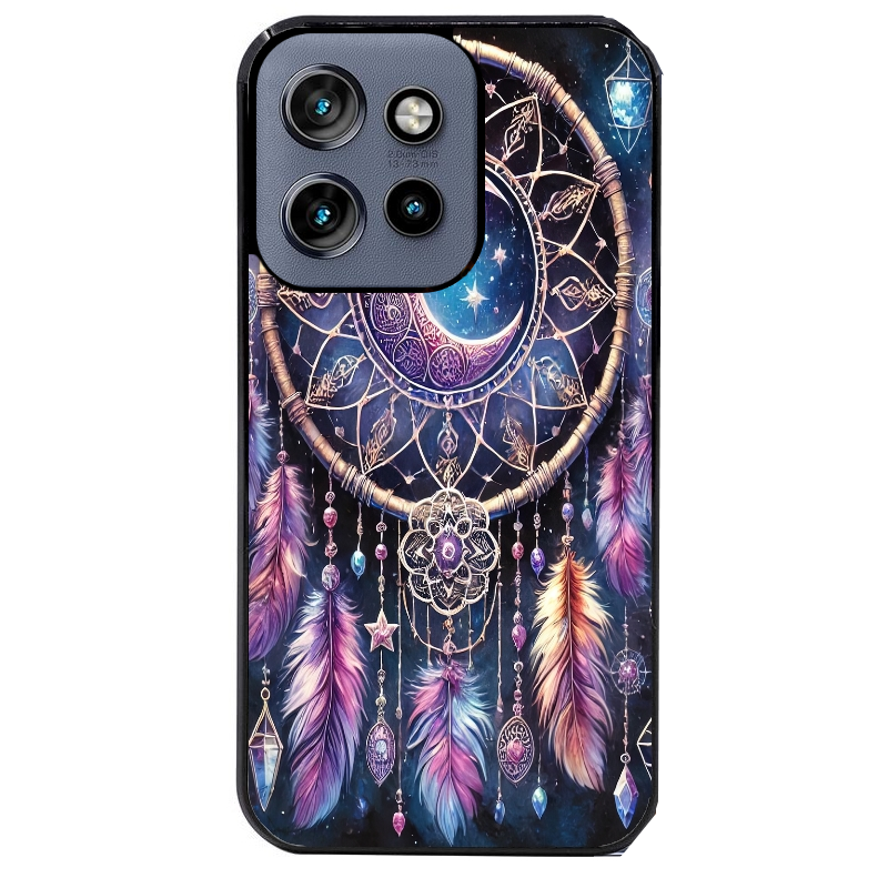 Coque noire taperso pour Moto Edge 60 et Neo Fusion Pro avec motif dreamcatcher et lune protection antichoc personnalisée