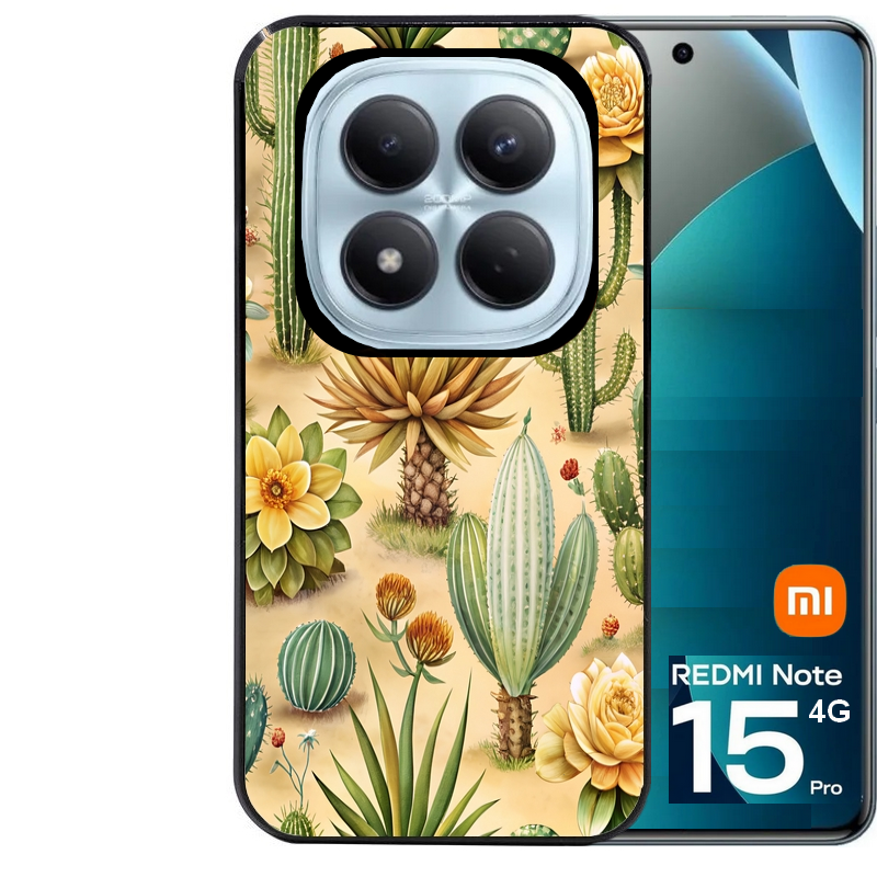 Coque noire taperso pour Redmi Note 15 et PRO PLUS 4G 5G avec motif cactus et succulent protection antichoc personnalisée