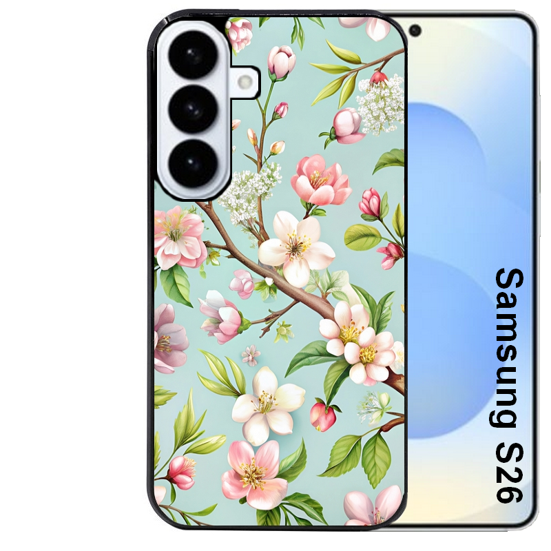 Coque noire taperso pour galaxy S26 et PLUS ULTRA FE avec motif fleur de printemps protection antichoc personnalisée