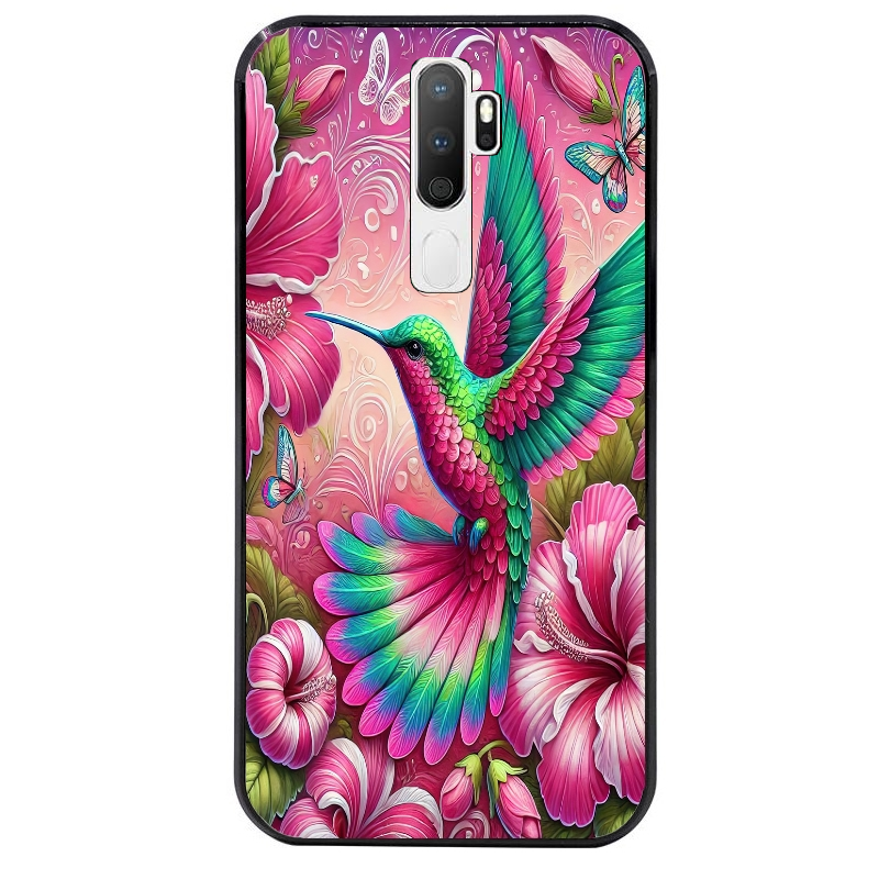 Coque noire taperso pour OPPO A5 A9 2020 avec motif colibri et fleurs protection antichoc personnalisée