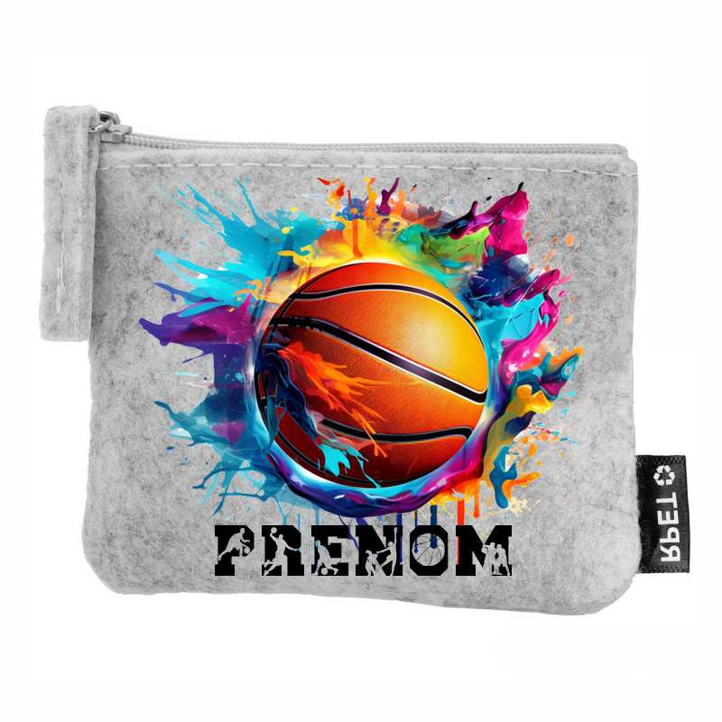 Porte monnaie personnalisé basket ballon en feutrine en feutrine