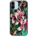 Coque noire taperso pour Redmi A1 et A2 avec motif leopard hibiscus protection antichoc personnalisée