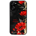 Coque noire taperso pour OnePlus Nord CE5 avec motif fleur rouge avec prenom protection antichoc personnalisée