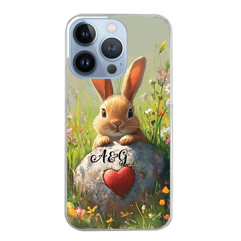 Coque taperso pour Iphone 13 et PRO MINI PRO MAX avec motif lapin et fleurs personnalisee protection antichoc personnalisée