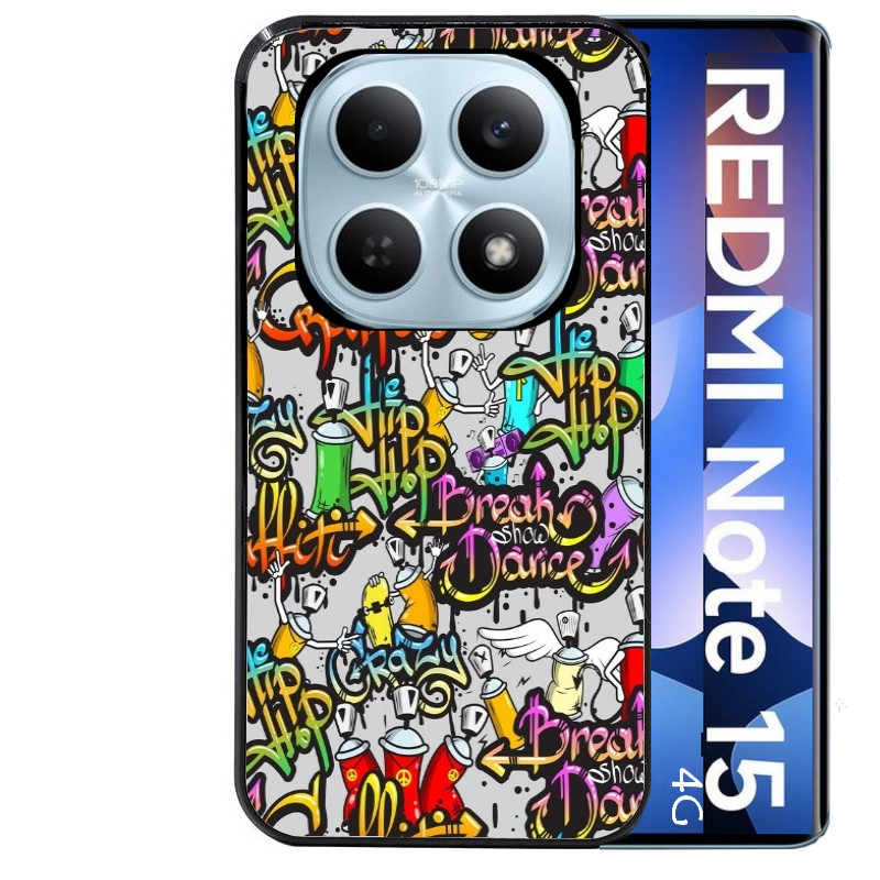 Coque noire taperso pour Redmi Note 15 et PRO PLUS 4G 5G avec motif tag et graffiti protection antichoc personnalisée