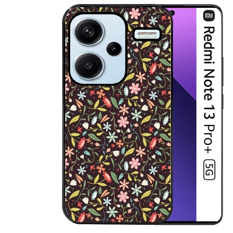 Coque noire taperso pour Redmi Note 13 PRO PLUS 5G avec motif petites feurs multicolores protection antichoc personnalisée