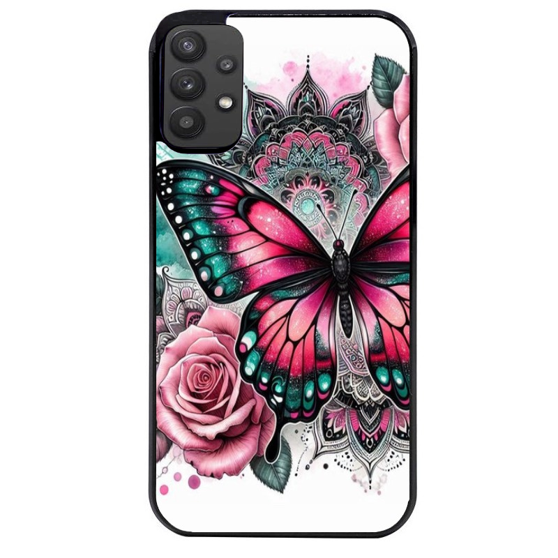 Coque noire taperso pour galaxy A22 A32 A52 A52S 4G 5G  avec motif papillon rose protection antichoc personnalisée