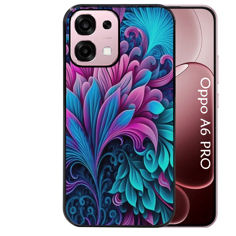 Coque noire taperso pour OPPO A6 PRO 4G et 5G avec motif tropical violet et des fleurs protection antichoc personnalisée