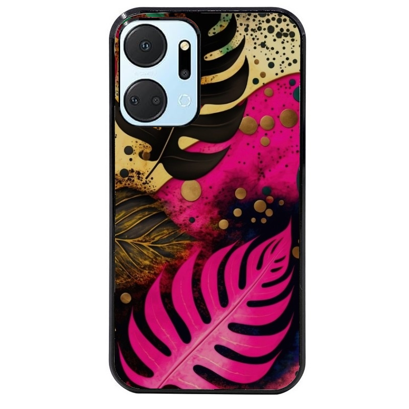 Coque noire taperso pour Honor X7A avec motif tropical rose et des fleurs protection antichoc personnalisée