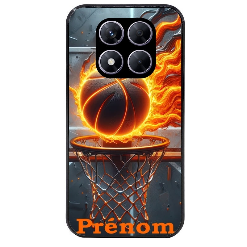 Coque noire taperso pour Redmi Note 14 et PRO PLUS 4G 5G avec motif basket flamme personnalisee protection antichoc personnalisée