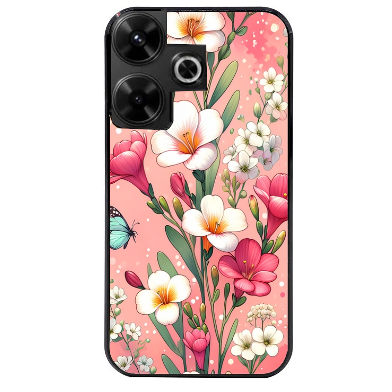 Coque noire taperso pour POCO M6 4G avec motif fleur rose protection antichoc personnalisée
