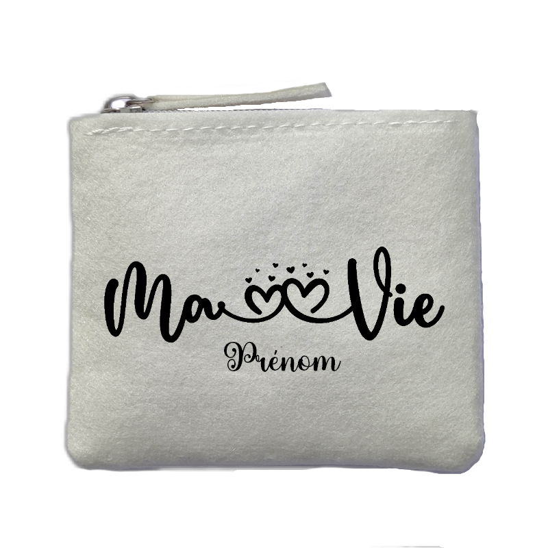 Porte monnaie personnalisé ma vie ivoire en feutrine en feutrine ivoire