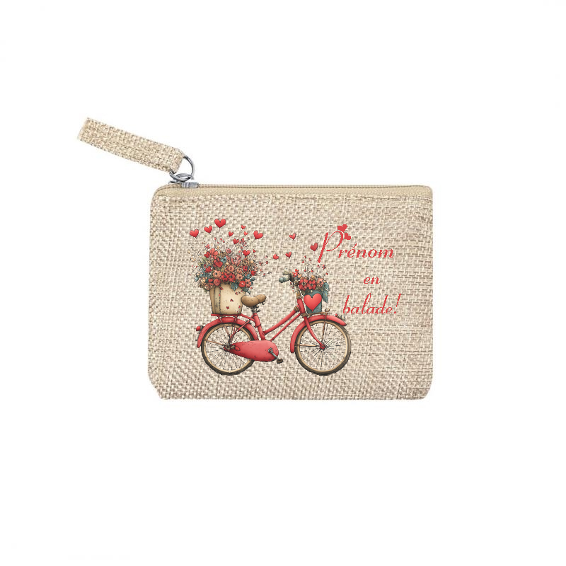 Pochette personnalisée motif en balade et fleurs en toile et simili cuir personnalisée