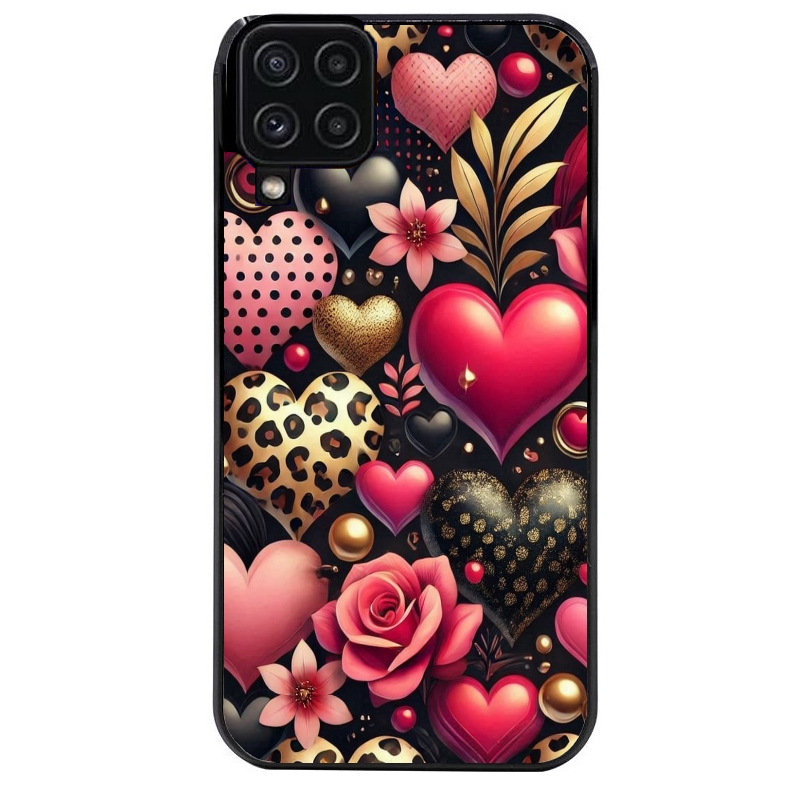 Coque noire taperso pour galaxy A22 A32 A52 A52S 4G 5G  avec motif coeur et leopard protection antichoc personnalisée