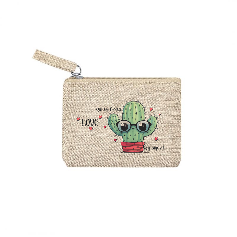 Pochette motif cactus love en toile et simili cuir