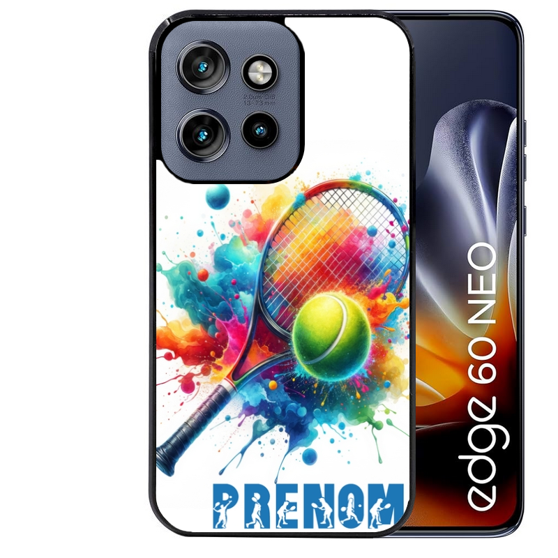 Coque noire taperso pour Moto Edge 60 et Neo Fusion Pro avec motif tennis raquette personnalisee protection antichoc personnalisée