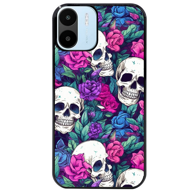 Coque noire taperso pour Redmi A1 et A2 avec motif tete de mort violet protection antichoc personnalisée