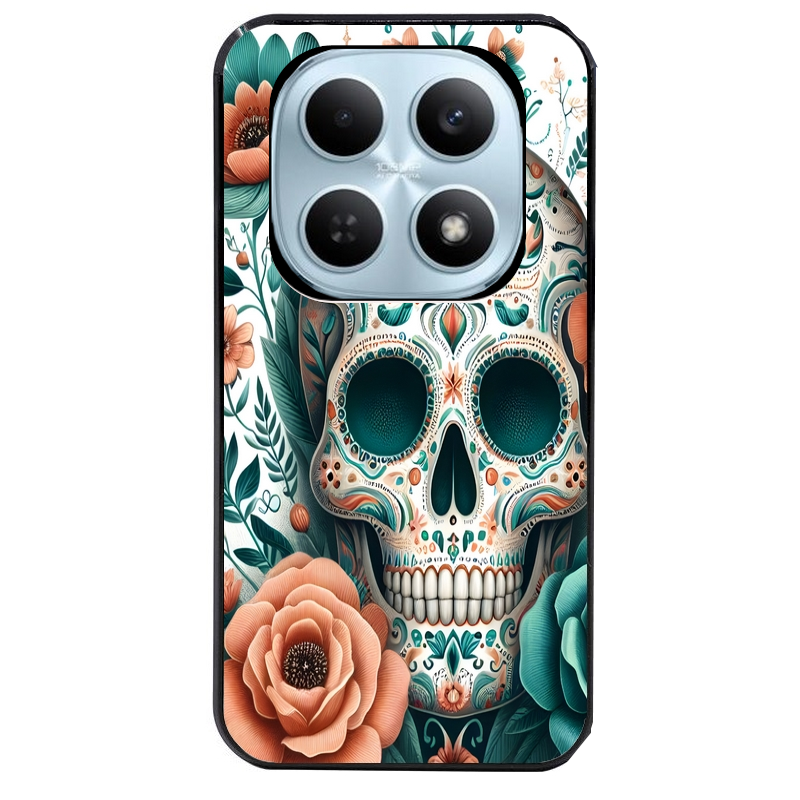 Coque noire taperso pour POCO M8 5G et PRO 5G avec motif mort mexicaine turquoise protection antichoc personnalisée