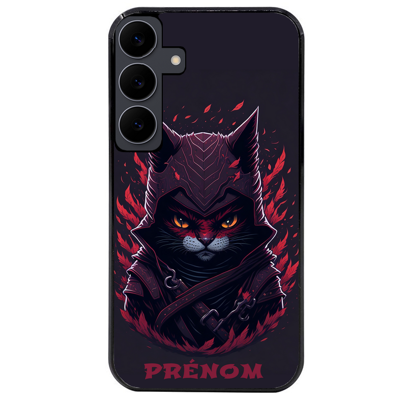 Coque noire taperso pour galaxy A06 A16 A26 A36 A56 avec motif chat samourai personnalise protection antichoc personnalisée