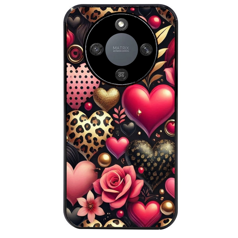 Coque noire taperso pour Honor X9A avec motif coeur et leopard protection antichoc personnalisée