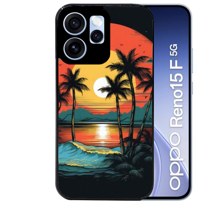 Coque noire taperso pour OPPO Reno 15 et F FS 5G avec motif hawaii palmier protection antichoc personnalisée