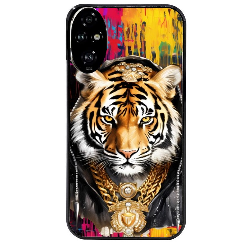Coque noire taperso pour Honor 200 et Lite Pro Smart avec motif tigre style hip hop protection antichoc personnalisée