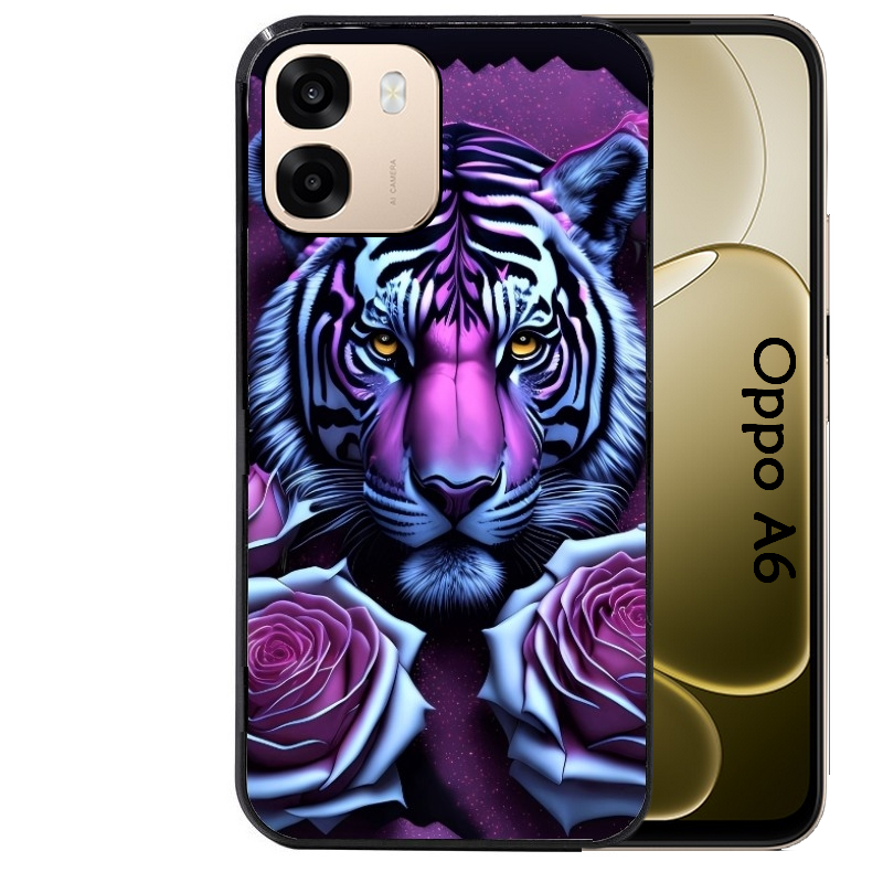 Coque noire taperso pour OPPO A6 A6X 4G et 5G avec motif tigre uv style manga protection antichoc personnalisée