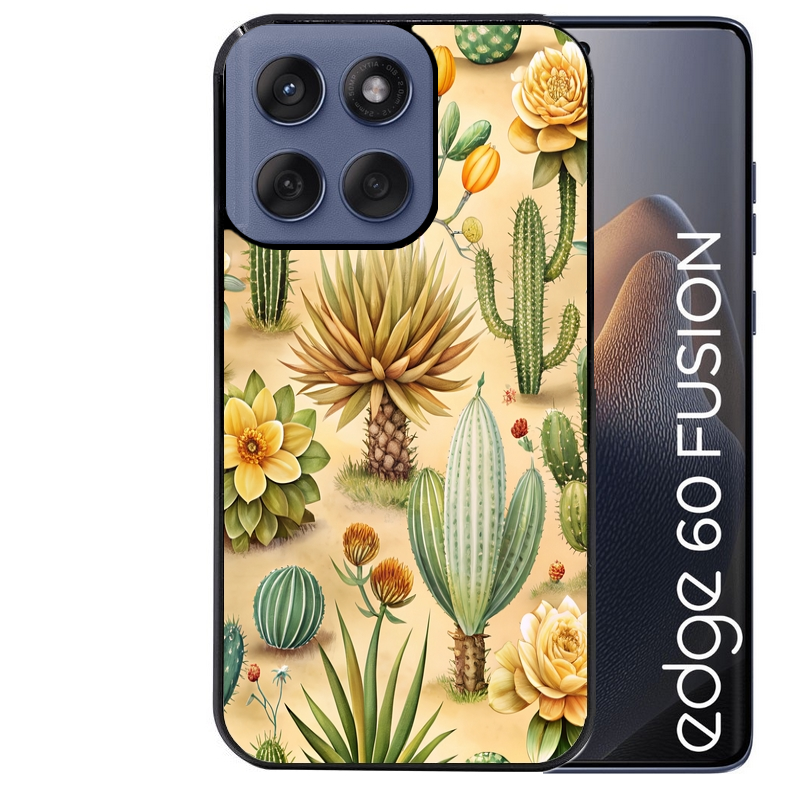 Coque noire taperso pour Moto Edge 60 et Neo Fusion Pro avec motif cactus et succulent protection antichoc personnalisée