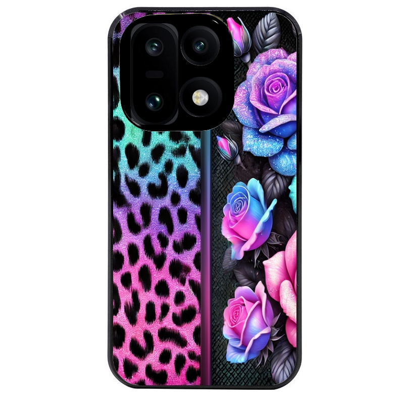 Coque noire taperso pour OnePlus 15 avec motif leopard et fleur protection antichoc personnalisée