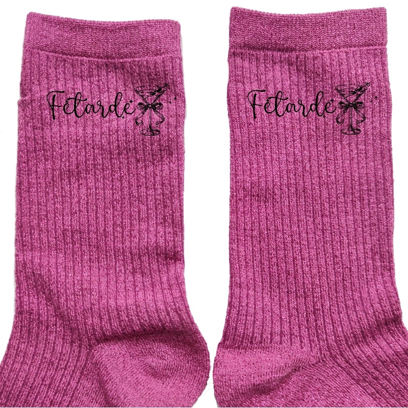 Chaussettes paillettes rose motif fétarde