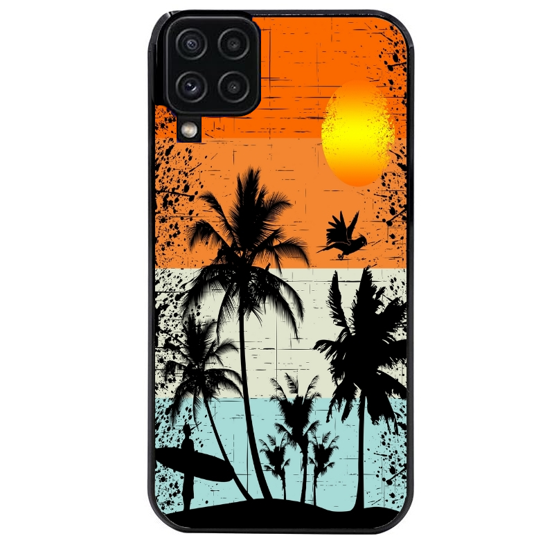 Coque noire taperso pour galaxy A22 A32 A52 A52S 4G 5G  avec motif hawai sun protection antichoc personnalisée