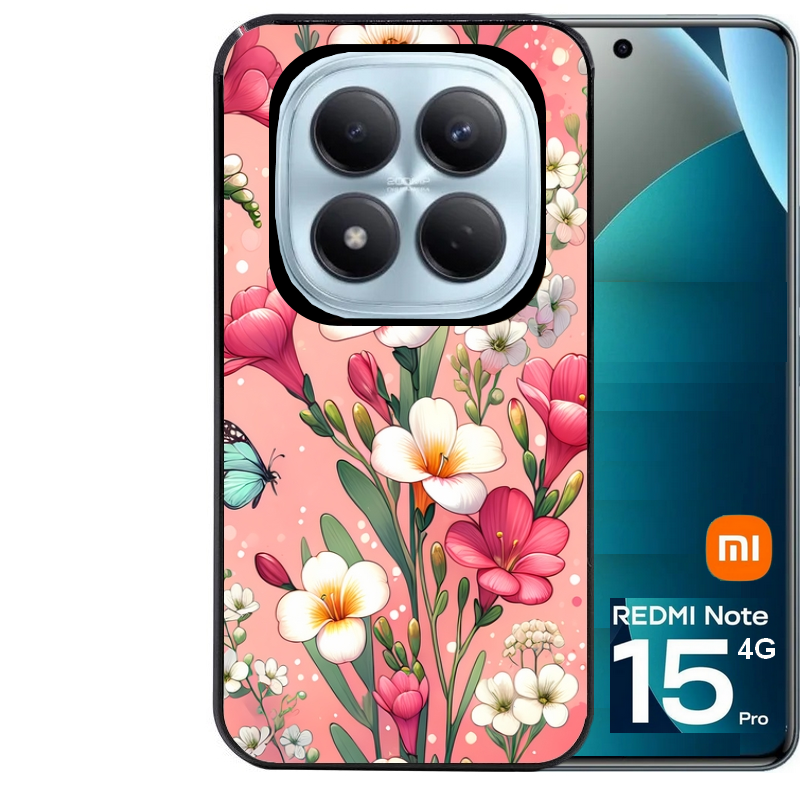 Coque noire taperso pour Redmi Note 15 et PRO PLUS 4G 5G avec motif fleur rose protection antichoc personnalisée