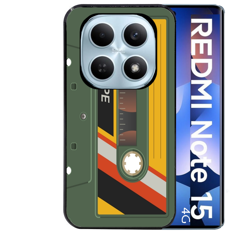 Coque noire taperso pour Redmi Note 15 et PRO PLUS 4G 5G personnalisable avec motif cassette kaki protection antichoc personnalisée