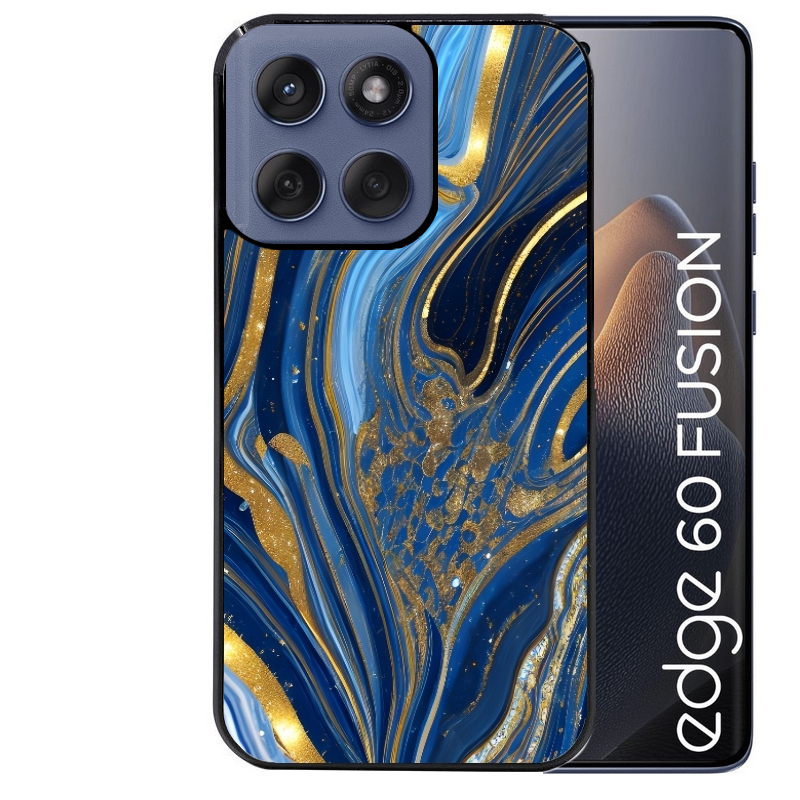 Coque noire taperso pour Moto Edge 60 et Neo Fusion Pro avec motif marbre bleu agathe protection antichoc personnalisée