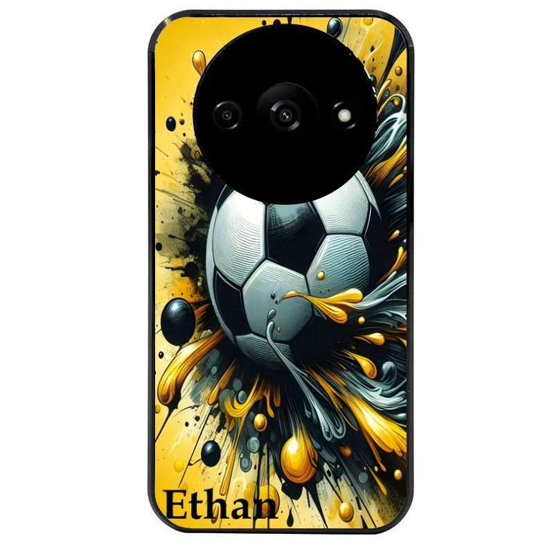 Coque noire taperso pour Redmi A3 avec motif football personnalisee protection antichoc personnalisée