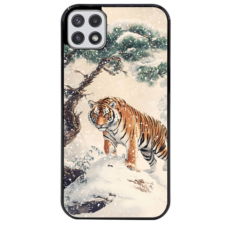 Coque noire taperso pour galaxy A22 A32 A52 A52S 4G 5G  avec motif tigre bonzai protection antichoc personnalisée