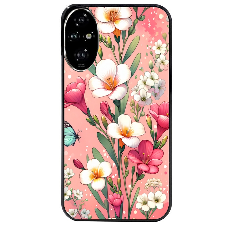 Coque noire taperso pour Honor 200 et Lite Pro Smart avec motif fleur rose protection antichoc personnalisée