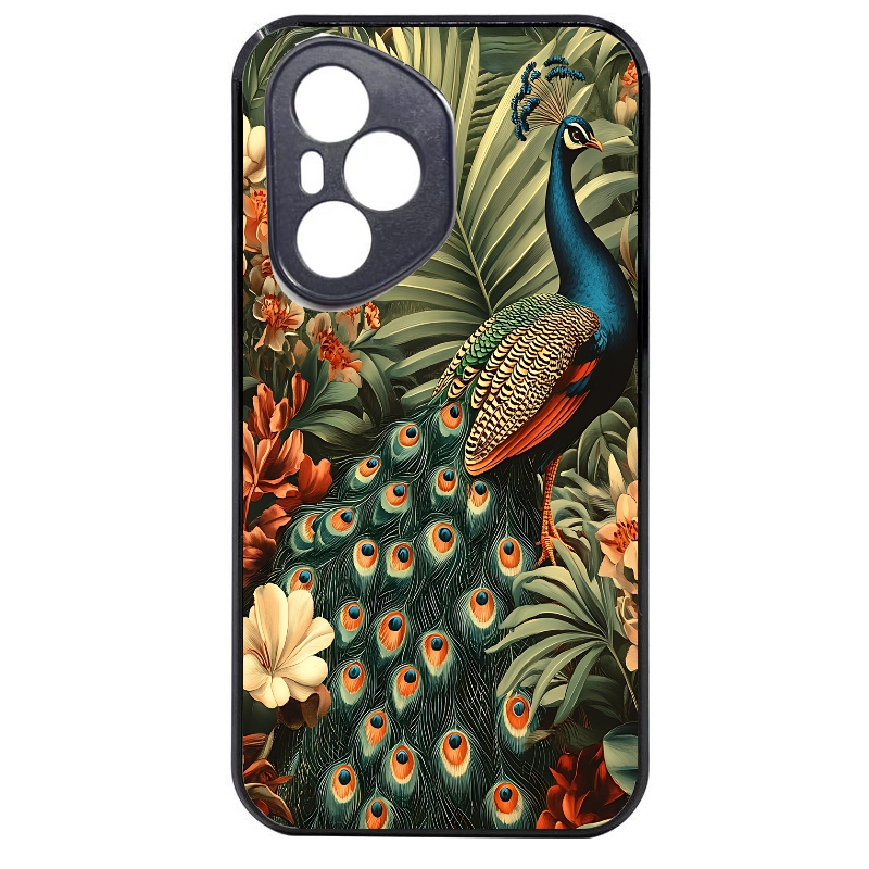 Coque noire taperso pour Honor 400 et Lite Pro Smart avec motif paon tropical protection antichoc personnalisée