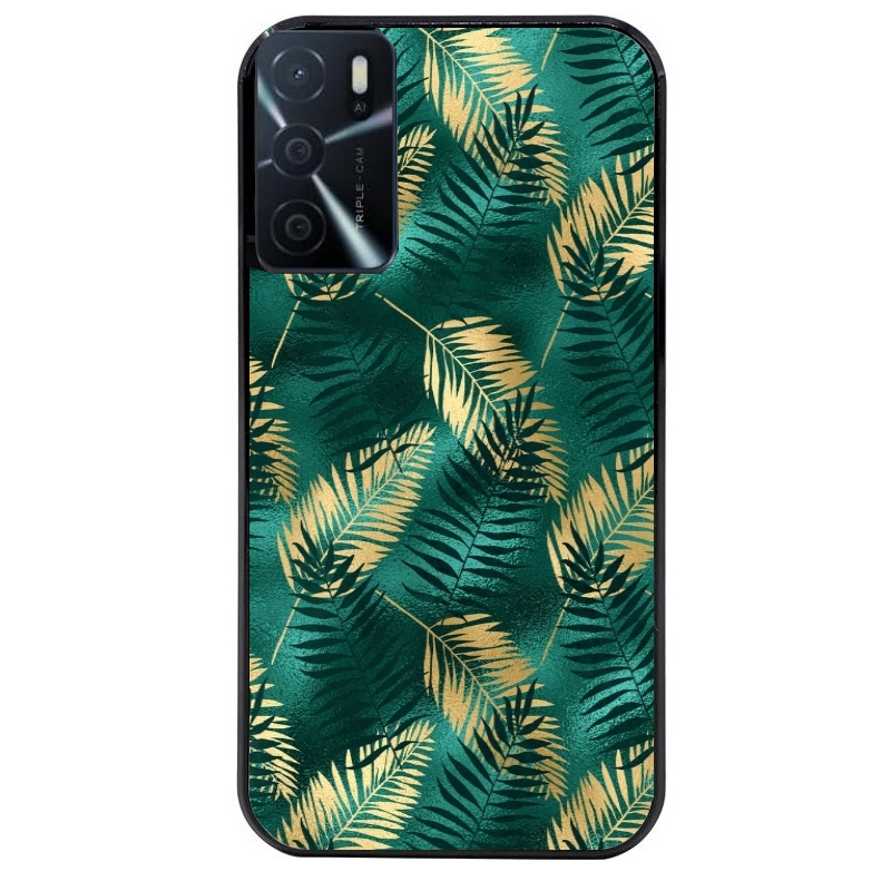 Coque noire taperso pour OPPO A16 et A16S avec motif palmier vert protection antichoc personnalisée