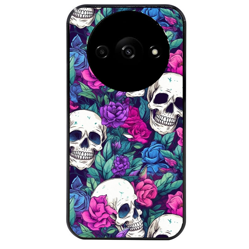Coque noire taperso pour Redmi A3 avec motif tete de mort violet protection antichoc personnalisée