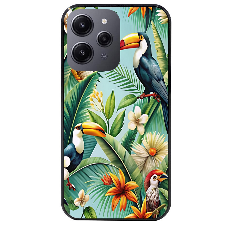 Coque noire taperso pour Redmi 12 4G et 5G avec motif perroquet tropical protection antichoc personnalisée