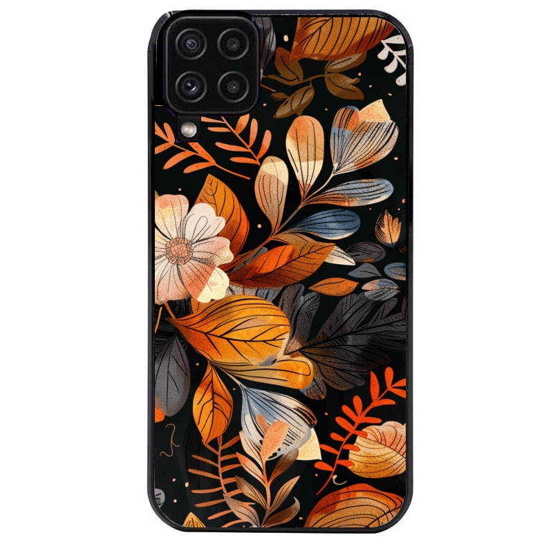 Coque noire taperso pour galaxy A22 A32 A52 A52S 4G 5G  avec motif fleur automne protection antichoc personnalisée