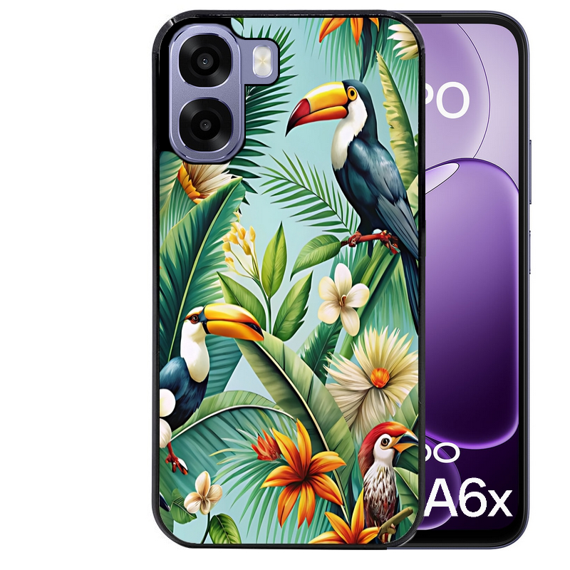 Coque noire taperso pour OPPO A6 A6X 4G et 5G avec motif perroquet tropical protection antichoc personnalisée
