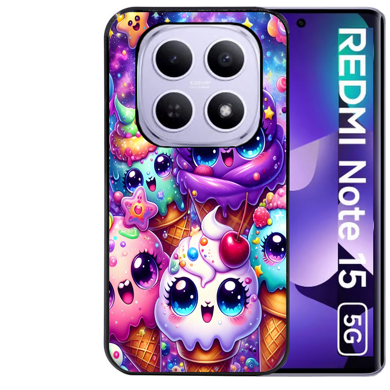 Coque noire taperso pour Redmi Note 15 et PRO PLUS 4G 5G avec motif anime ice cream kawaii protection antichoc personnalisée