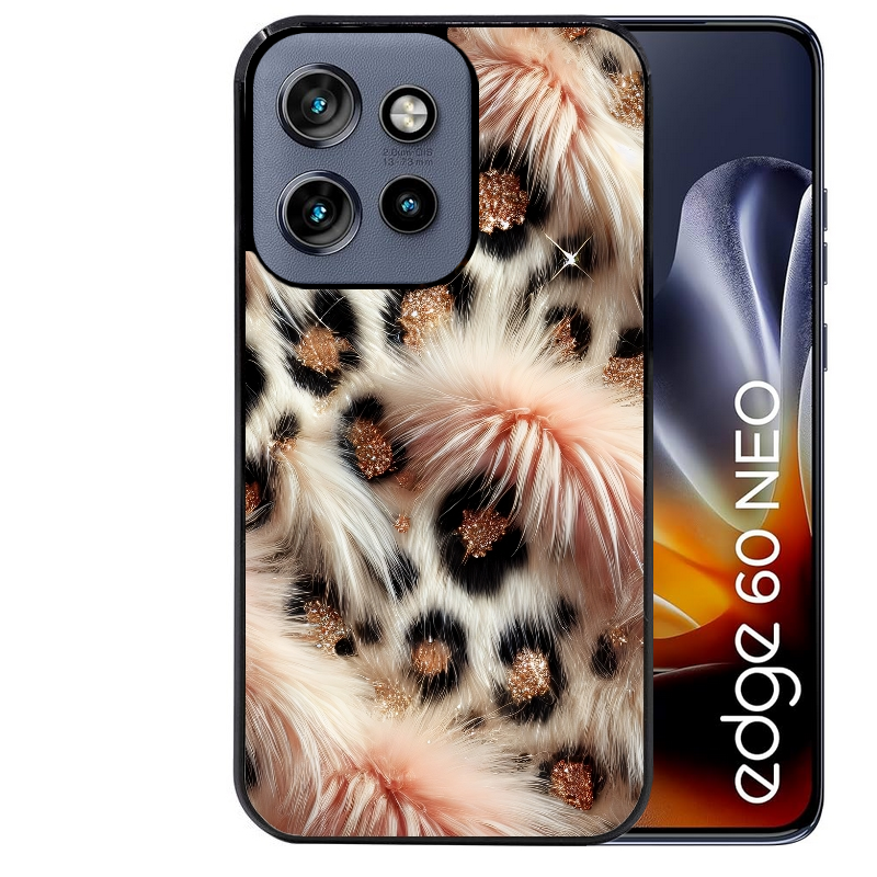 Coque noire taperso pour Moto Edge 60 et Neo Fusion Pro avec motif effet fourrure leopard 1 protection antichoc personnalisée